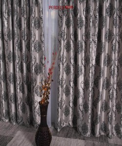 Draperie Blackout, gri/negru, model baroc