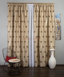 Draperie blackout, crem/maro, model fluturi