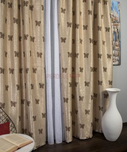 Draperie blackout, crem/maro, model fluturi