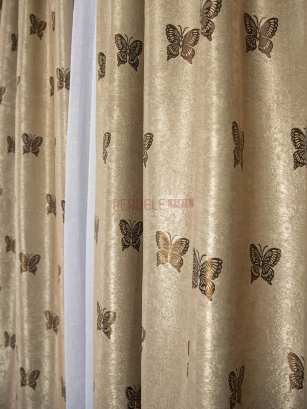 Draperie blackout, crem/maro, model fluturi