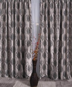 Draperie Blackout, gri/negru, model baroc