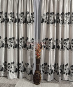 Draperie blackout, gri/negru, model buline