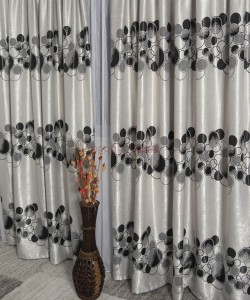 Draperie blackout, gri/negru, model buline