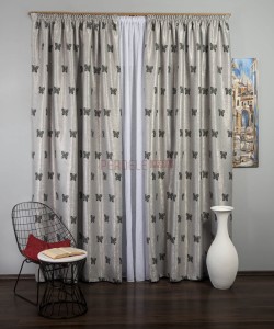 Draperie blackout, gri/negru, model fluturi