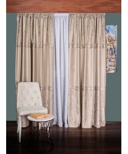 Draperie catifea bej cu model auriu