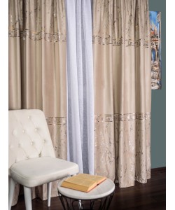 Draperie catifea bej cu model auriu