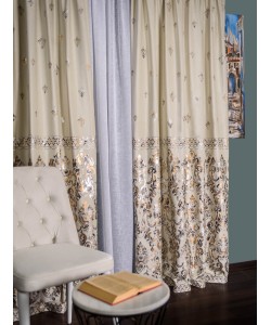 Draperie catifea crem cu model auriu