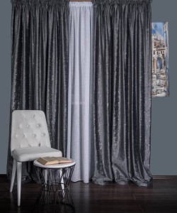 Draperie catifea gri inchis cu insertii aurii/argintii