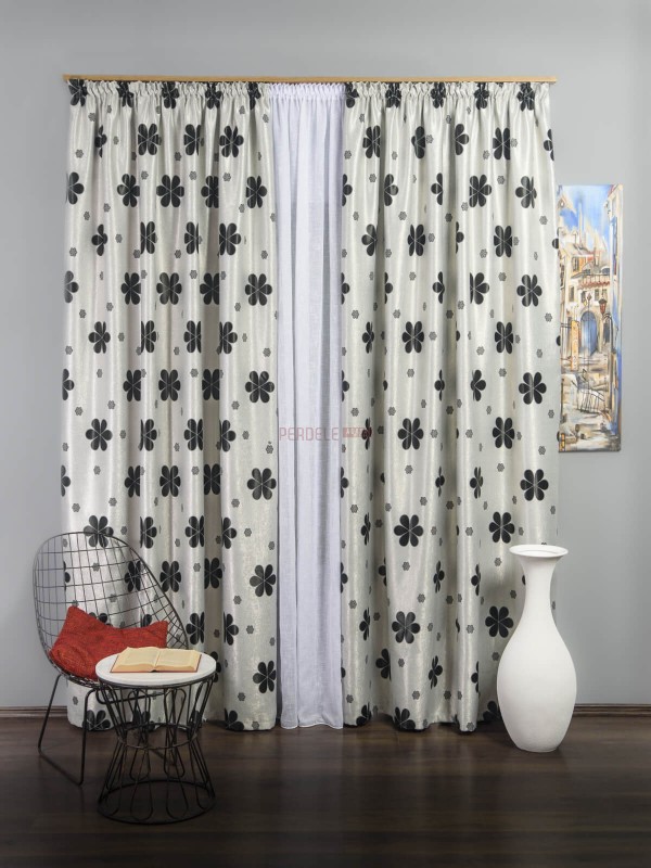 Draperie floare rotunda gri,negru