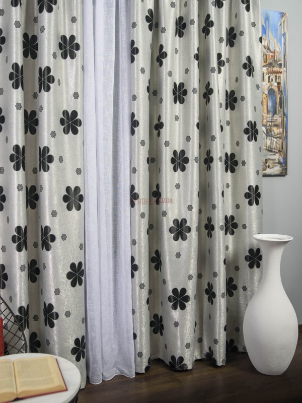 Draperie floare rotunda gri,negru