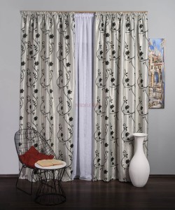 Draperie model flori gri/negru