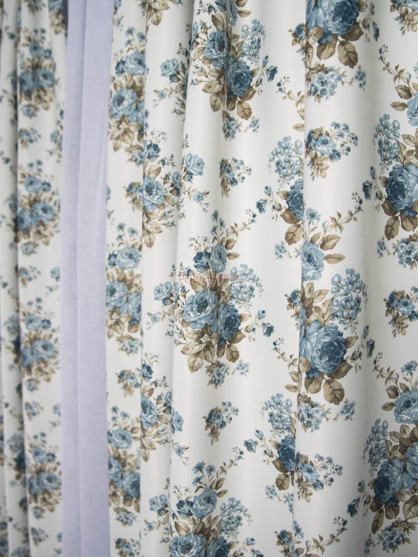 Draperie satin, alb/albastru