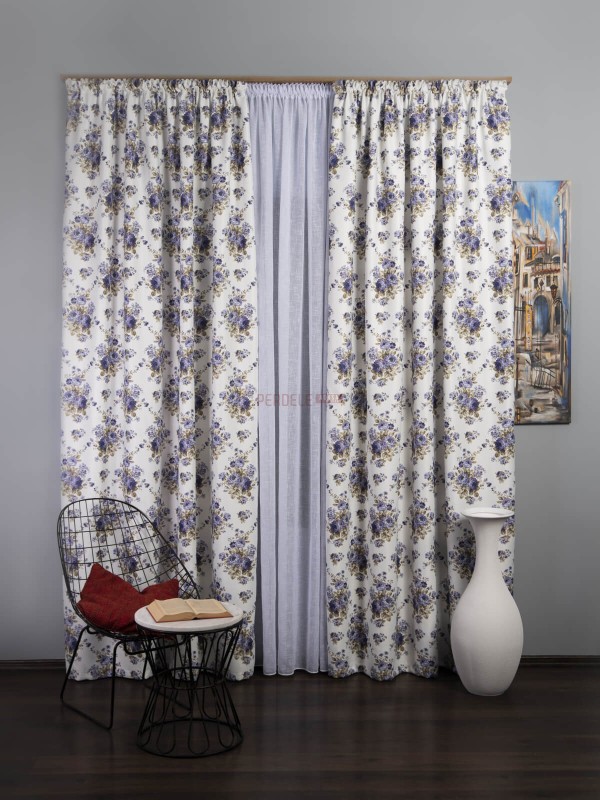 Draperie satin, alb/mov