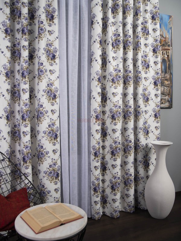 Draperie satin, alb/mov