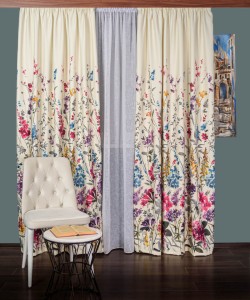 Draperie satin model flori multicolore