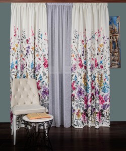 Draperie satin model flori multicolore