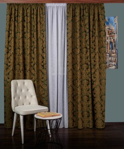 draperie tafta model baroc verde/mustar
