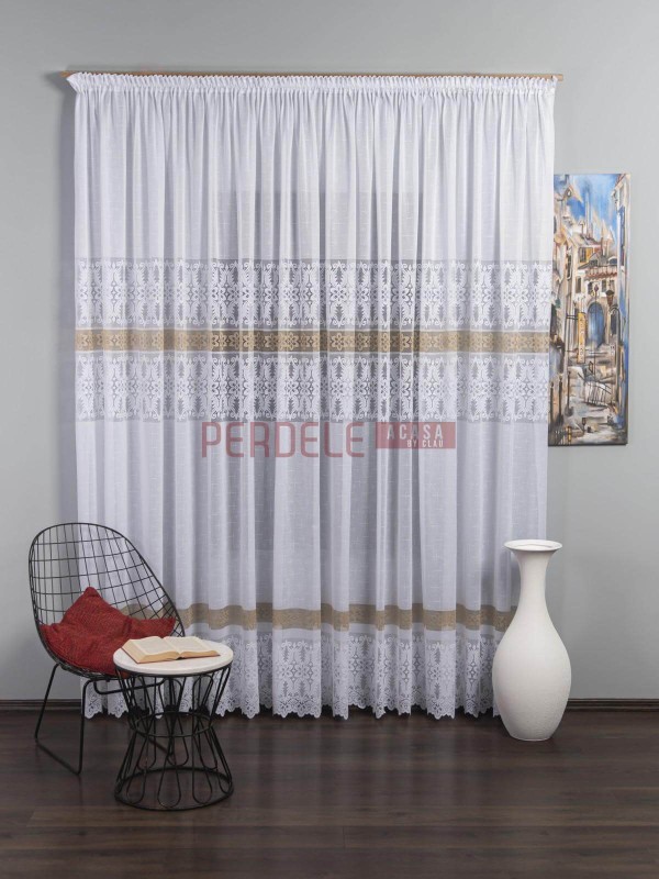 Perdea de pascani alb/camel