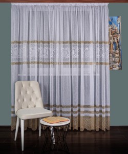 Perdea de Pascani,alb/camel