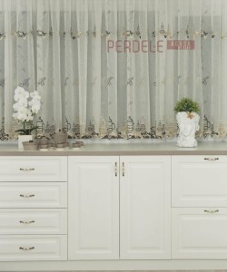 Perdea bucatarie, scurta din in, crem/maro, cescute