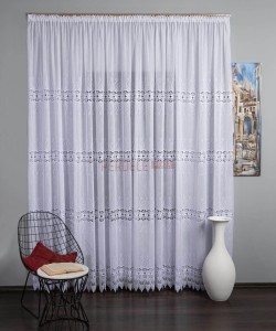 Perdea in brodat, alb, broderie macrame