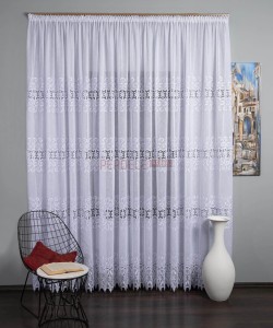 Perdea in brodat, alb, broderie macrame