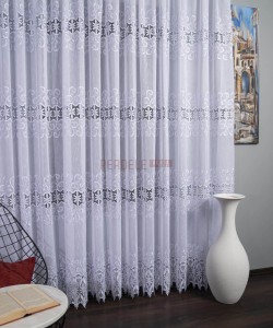 Perdea in brodat, alb, broderie macrame