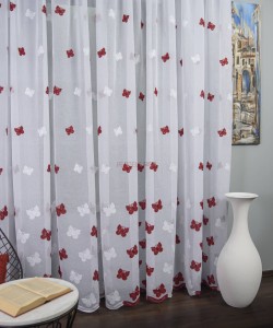 Perdea model fluturi rosu