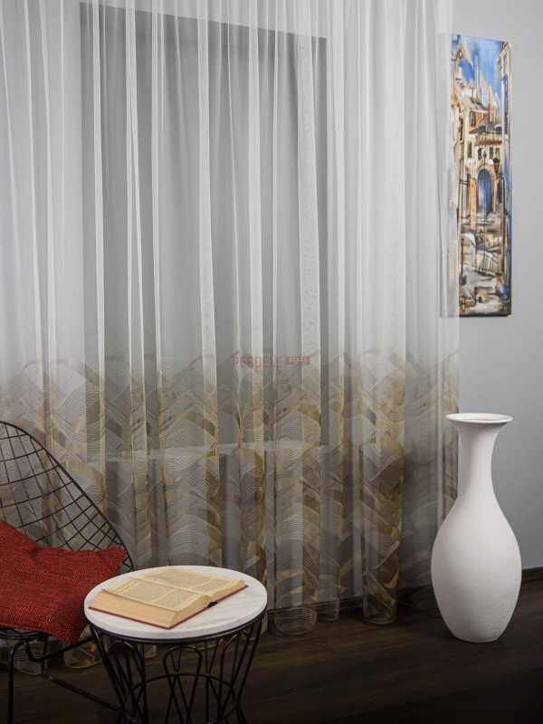 Perdea tulle bordura,maro,mustar