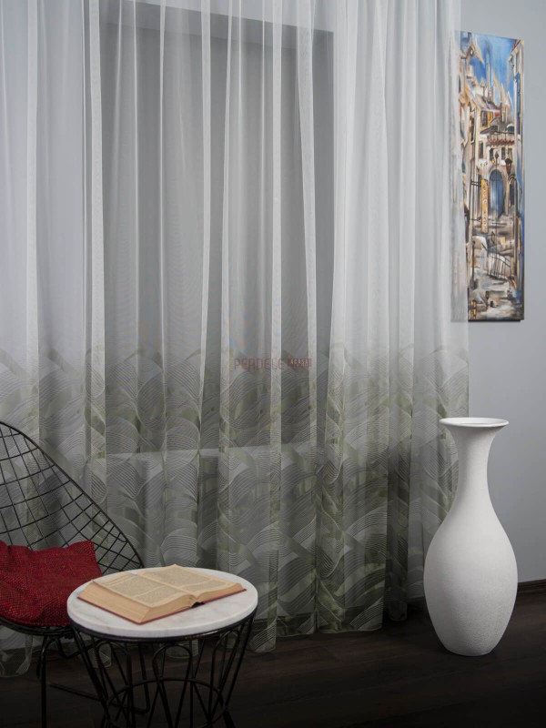 Perdea tulle bordura verde