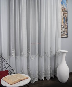 Perdea tulle brodat ivoire,gri