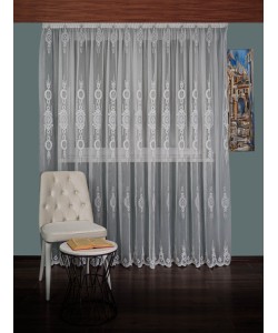 Perdea tulle brodat alb/gri