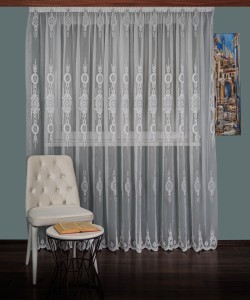 Perdea tulle brodat alb/gri