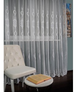 Perdea tulle brodat alb/gri