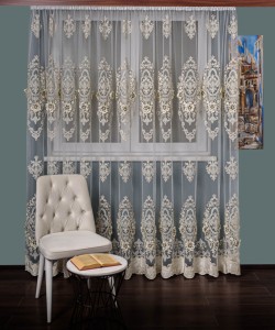 Perdea tulle brodat crem/auriu
