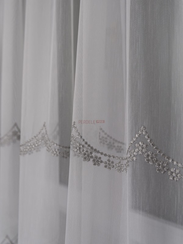Perdea tulle brodat gri