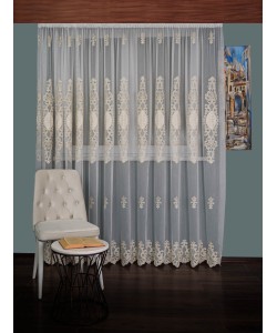 Perdea tulle brodat ivoire/auriu