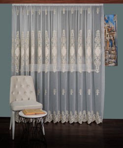 Perdea tulle brodat ivoire/auriu
