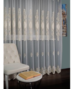 Perdea tulle brodat ivoire/auriu