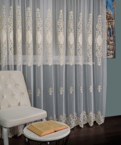 Perdea tulle brodat ivoire/auriu
