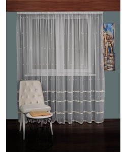 Perdea tulle brodat ivoire/auriu