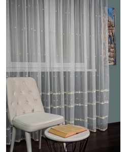 Perdea tulle brodat ivoire/auriu