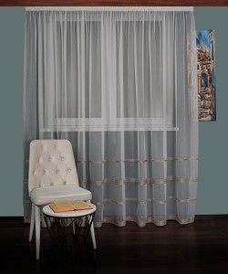 Perdea tulle brodat ivoire/auriu