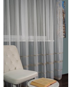 Perdea tulle brodat ivoire/auriu