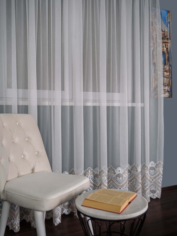 Perdea tulle brodat ivoire/bej