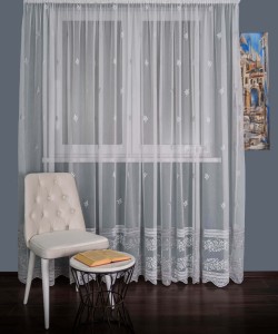 Perdea tulle brodat ivoire/gri