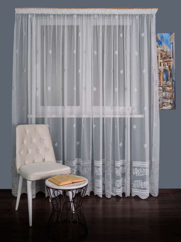 Perdea tulle brodat ivoire/gri