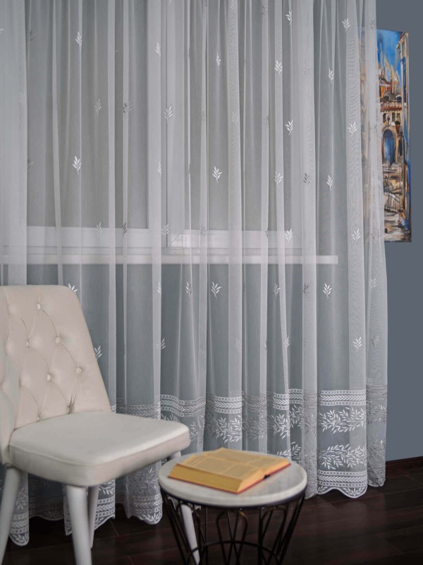 Perdea tulle brodat ivoire/gri