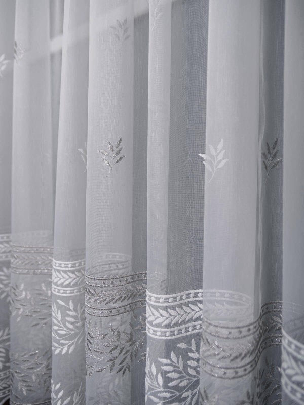 Perdea tulle brodat ivoire/gri