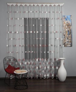 Perdea tulle brodat, ivoire/roz